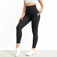 Waist Training Sweatband Leggings With Pockets